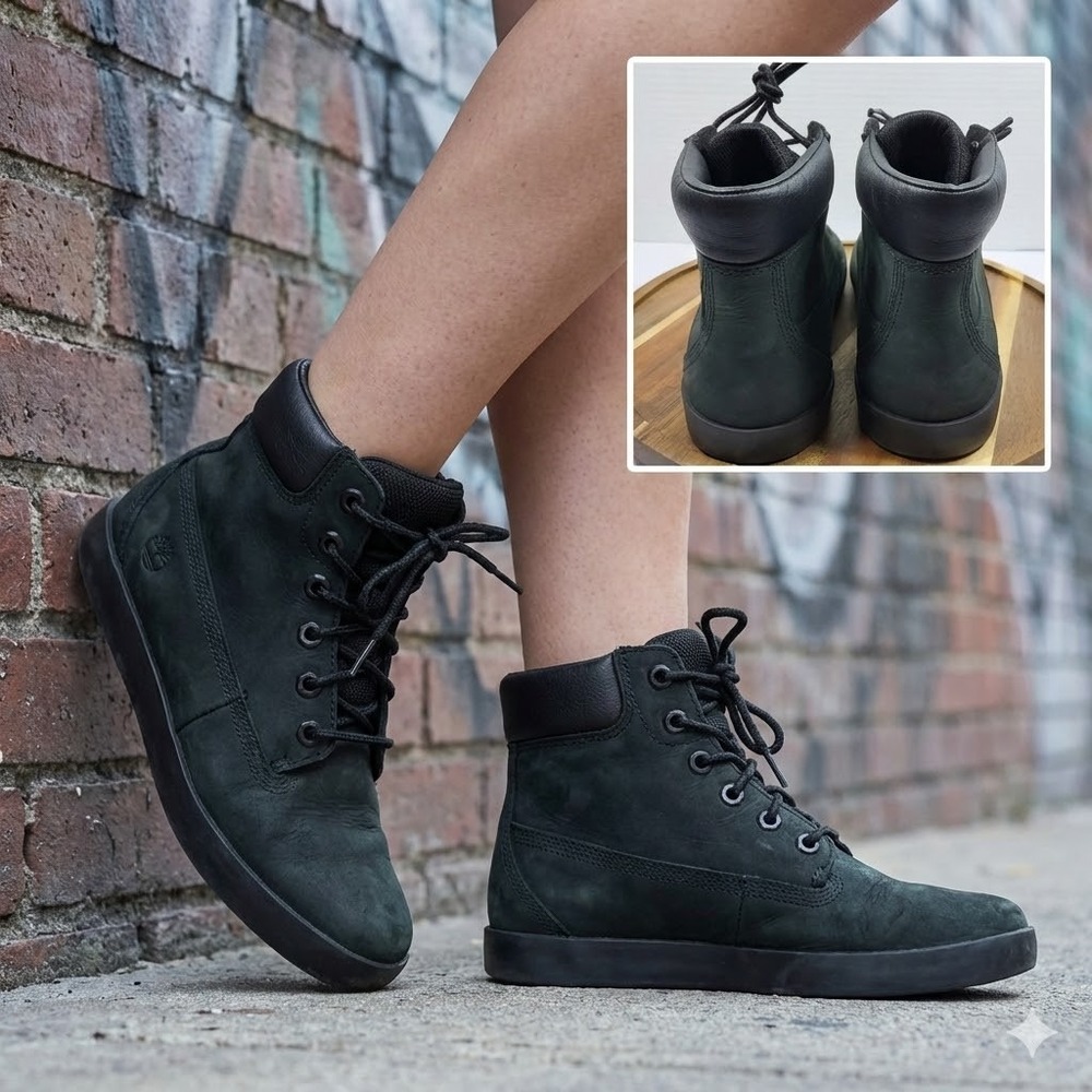 Timberland Women's Ray City 6-Inch Boots Black Nubuck Leather GreenStride Size 8